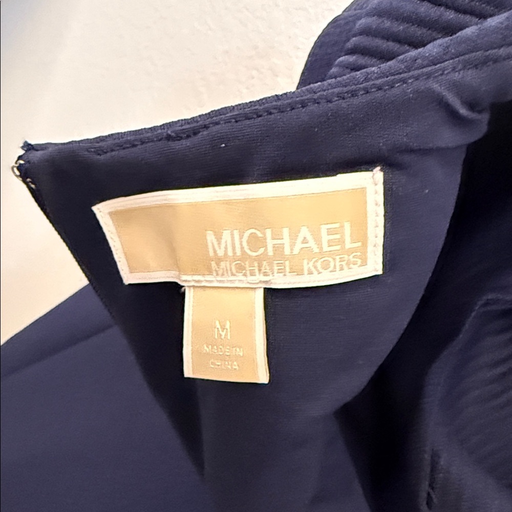 MICHAEL Michael Kors Navy V-Neck Cap-Sleeve Midi Dress Size Medium - Picture 2 of 11